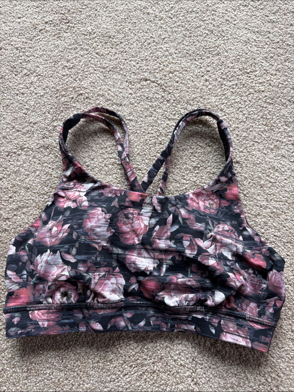 Lululemon Floral Print Strappy Sports Bra - Black & Pink